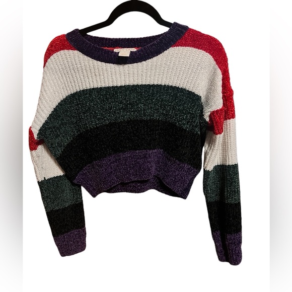 Luv Lane Chenille Multicolor Cropped Sweater sz Medium M - Picture 1 of 3